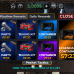 Car Flipper codes: A screenshot of the rewards menu in Car Flipper with Pocket Tactics in the box and a PT logo in the top right corner