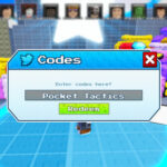 Element Arena codes: A screenshot of the codes box with Pocket Tactics in the slot and a PT logo in the top right corner