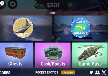Navy Tycoon codes redemption screen with the code as Pocket Tactics