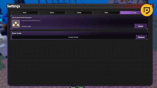 Portal Keeper codes: A screenshot of the codes box with a PT logo in the top right corner