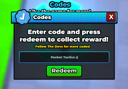 Sail Your Boat codes redemption screen with Pocket Tactics filled in where the code goes
