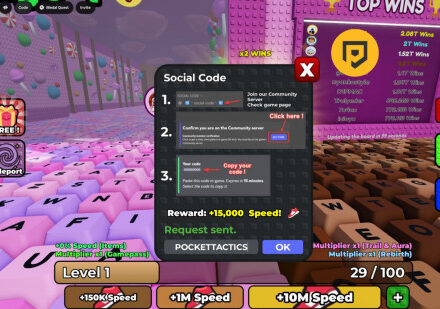 Speed Keyboard Escape codes: a redemption screen in front of a pink keyboard