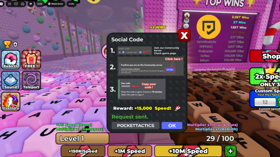 Speed Keyboard Escape codes: a redemption screen in front of a pink keyboard