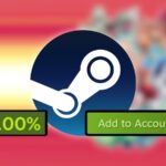 Steam's logo, -100% banner, and Add to Account button with an image of Gravity Circuit in the background