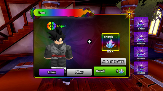 Anime Destiny tier list - trait reroll screen