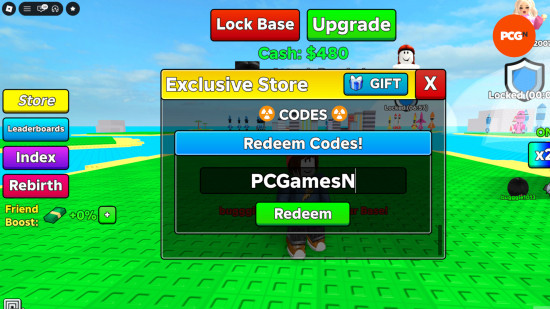 Merge a Nuke codes: A screenshot of the codes box with PCGamesN in the box and a PCGN logo in the top right corner