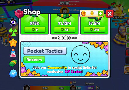 Launch a Wheel codes: A screenshot of the codes menu with Pocket Tactics in the slot and a PT logo in the top right corner