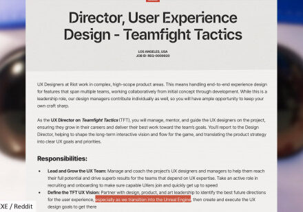 Teamfight Tactics Unreal Engine: Job ad