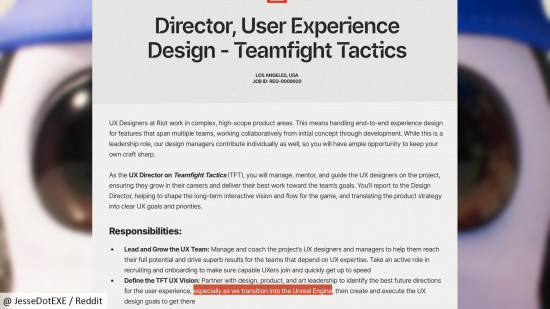 Teamfight Tactics Unreal Engine: Job ad