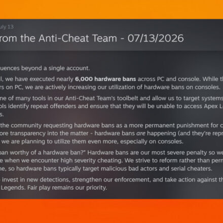 Image showing a message from the Apex anti-cheat team on an orange background