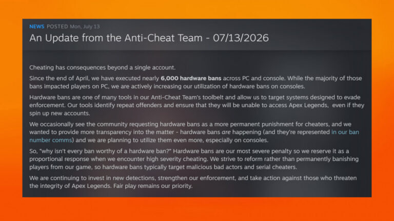 Apex Legends: 6 mil bans de hardware contra trapaças