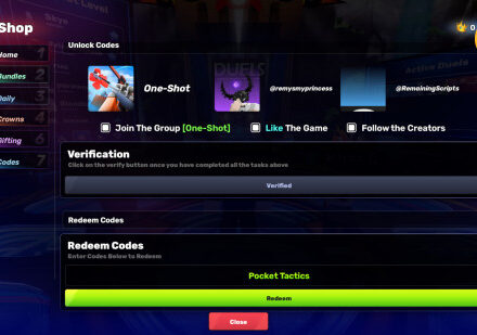 Overkill codes: A screenshot of the codes box with all the verification steps completed and Pocket Tactics in the box, with a PT logo in the top right corner