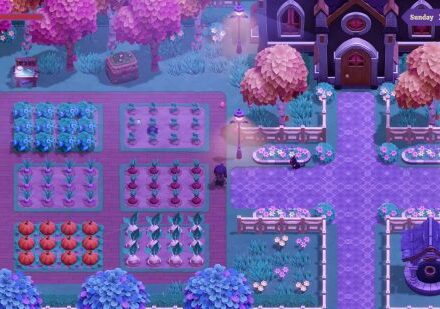 Moonlight Peaks release date: a young vampire bat walks around a purple-colored farm
