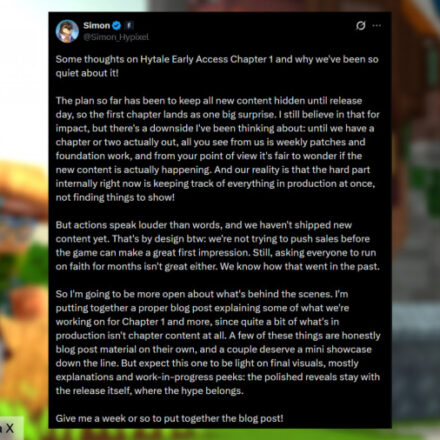 Simon Collins-Laflamme shares Hytale Chapter 1 thoughts via X.