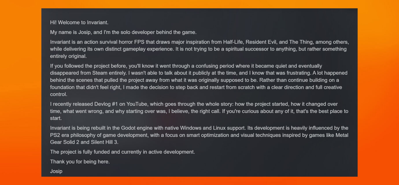 Invariant statement from the solo developer