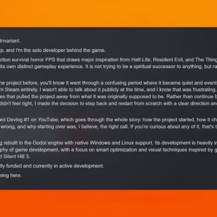 Invariant statement from the solo developer