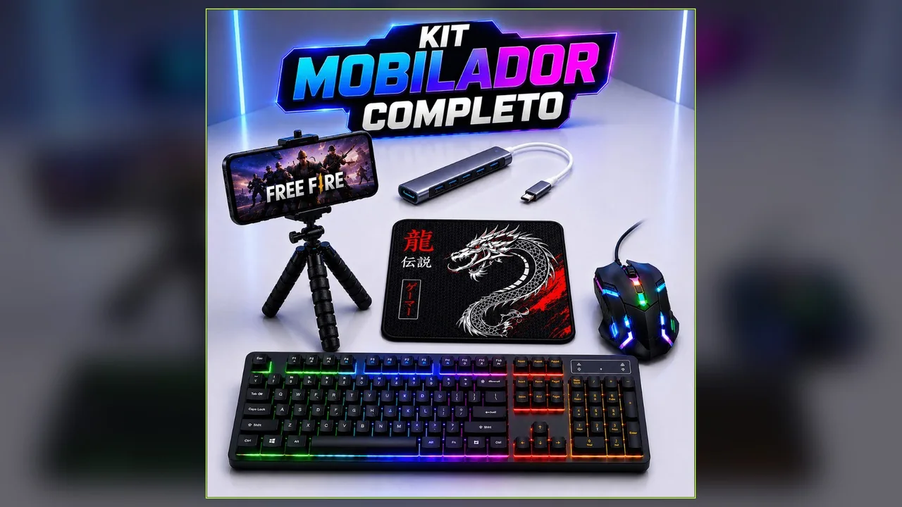 Kit mobilador gamer completo para celular barato com teclado rgb mouse hub e tripe