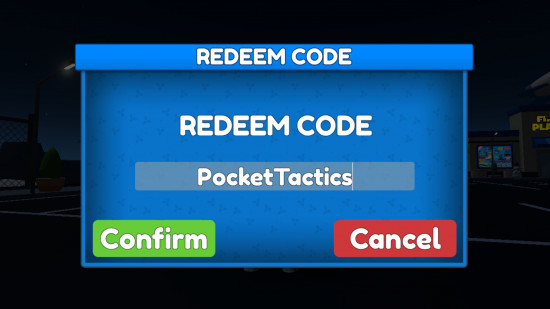 Fireworks Playground code redemption screen, with Pocket Tactics filled in where the code goes.