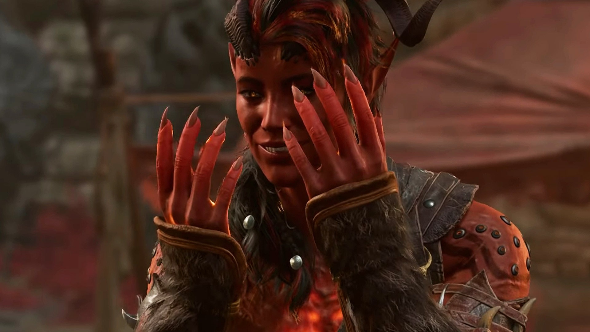 Baldur's Gate 3 romance layering character complexity: Karlach raises her hands in excitement