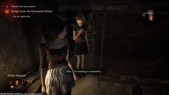 Fatal Frame II: Crimson Butterfly Remake review - Mio talking to Mayu about starting to remember something