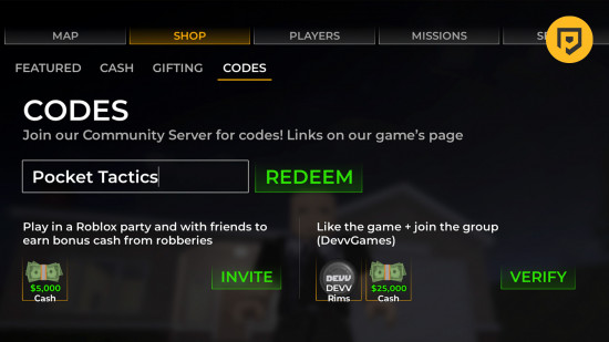 Wanted codes: An image of the code redemption box in Roblox.