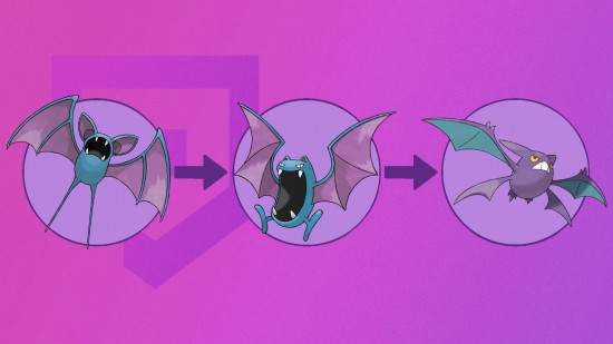 The Pokemon Zubat's evolution chain showing Golbat and Crobat