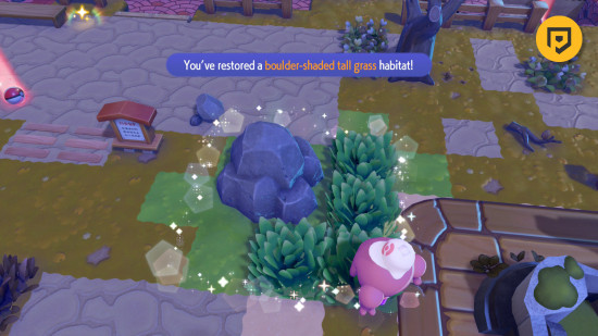 Ditto creating a boulder-shaded grass Pokopia habitat