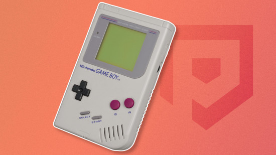 Image of the Game Boy on a pale red Pocket Tactics background for