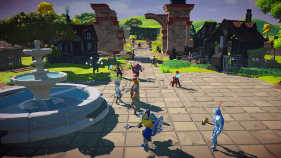 Dominus Automa - Heroes wander around a town square.